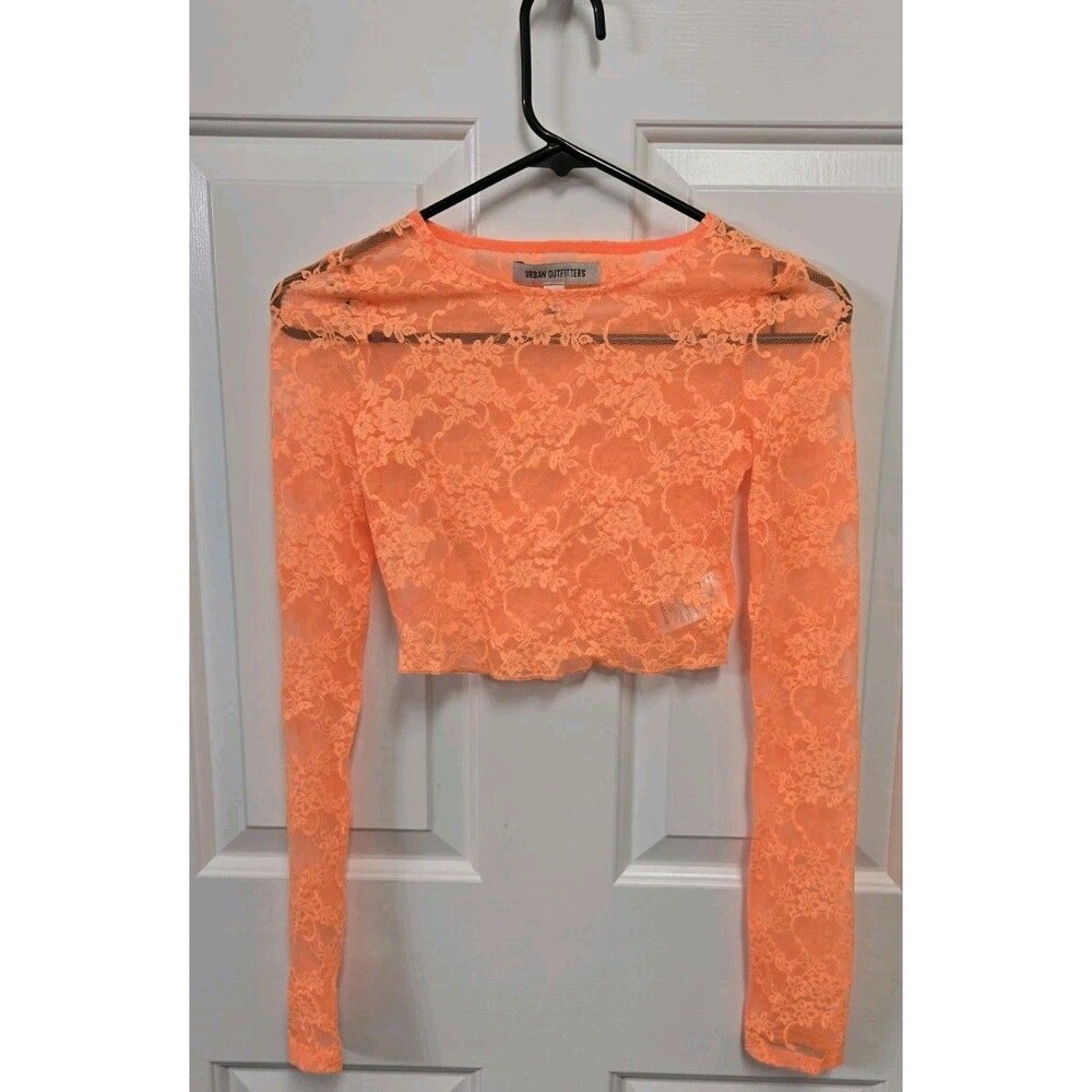 Orange Lace Sheer Long Sleeve Crop Size S